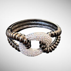 RJ GRAZIANO Gunmetal with Crystals Fashion Statement Bangle Hinged Clasp Bracele